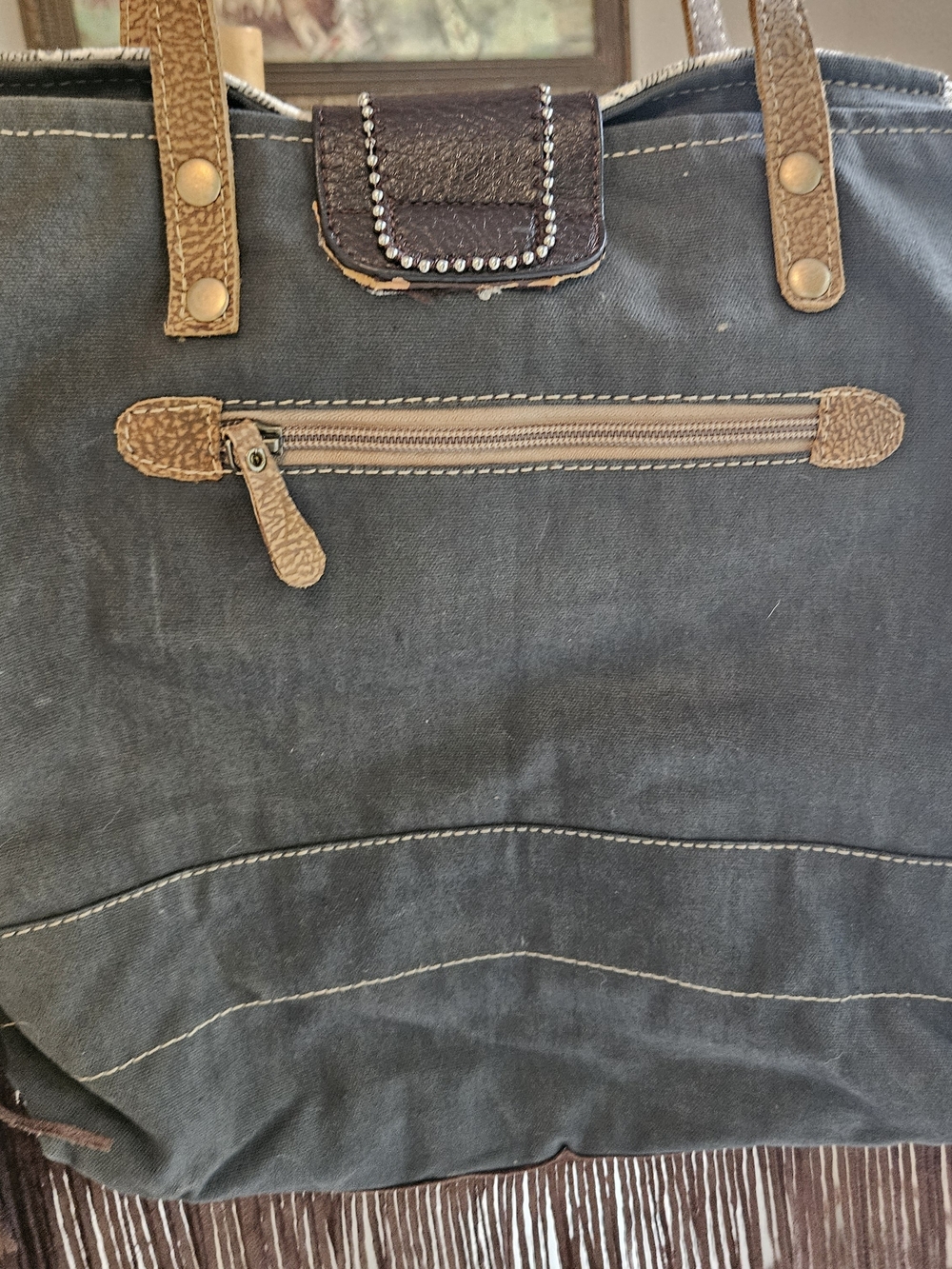 Fringe Myra Tote Bag Purse with Cowhide Accent- One Of A Kind - Picture 8 of 8